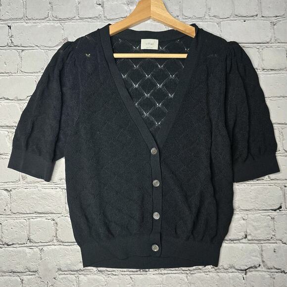 Wilfred Dainty Lacey Eyelet Knit Small Button Cardigan V-Neck Sweater Size Large - Picture 2 of 12